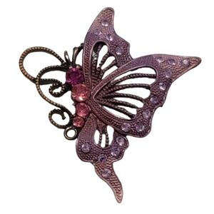 Butterfly pendant purple pink rhinestones fun mystical magical